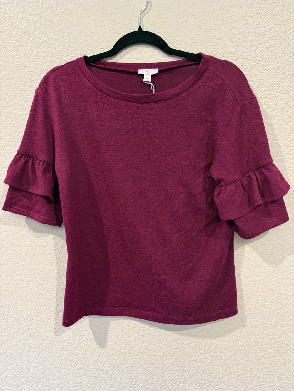 Charming Charlie Plum Ruffle-Sleeve Knit Top